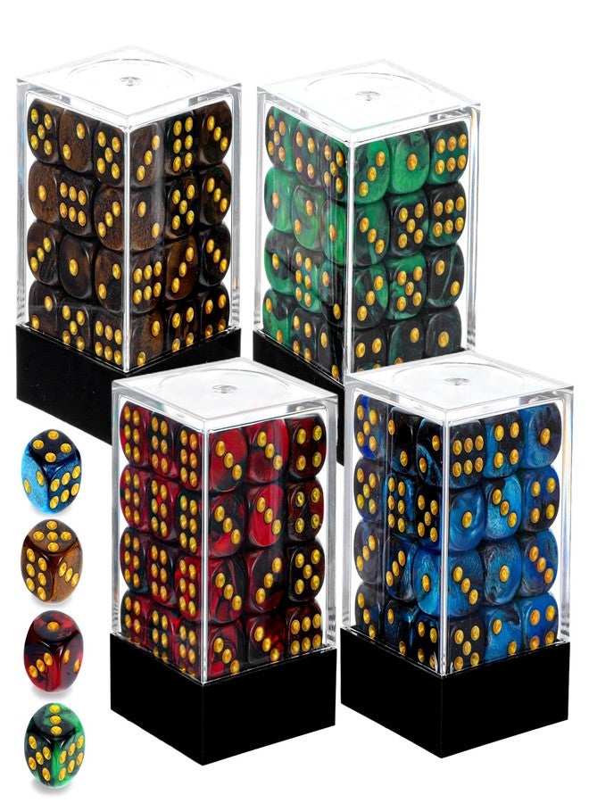 Kifmurase 144 Pcs 12MM 6 Sided Mini Dice Set, Pearl Pattern Game Tiny Dices Mable Two Colors D6 Game Standard Dices with Portable Plastic Box for Yahtzee and Teaching Math Learning (4 Color) - Image 1